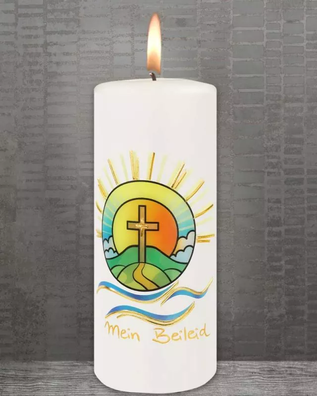 Trauerkerze "Weg ins Licht" 165 x 60 mm, Kreuzsymbol