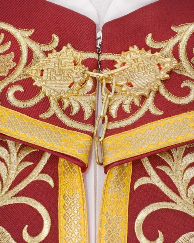 Nikolausmantel mit Stola Damast rot mit Goldstickerei