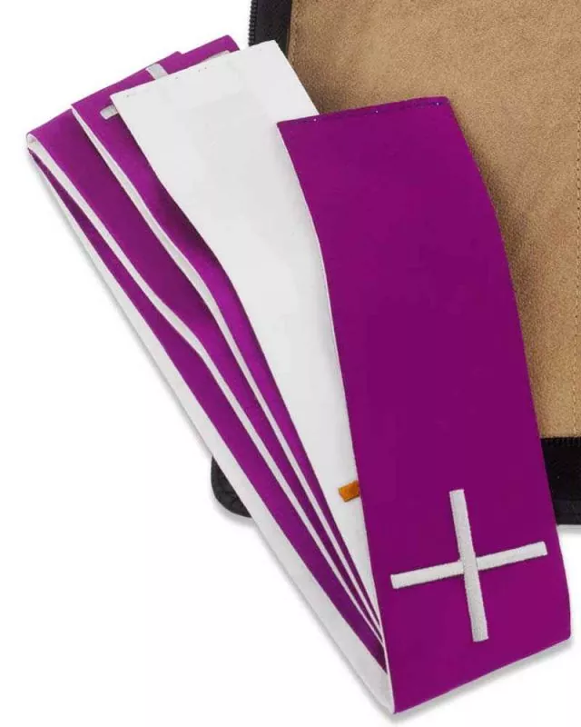 Versehstola mit Kreuz weiß/violett, 7 cm breit