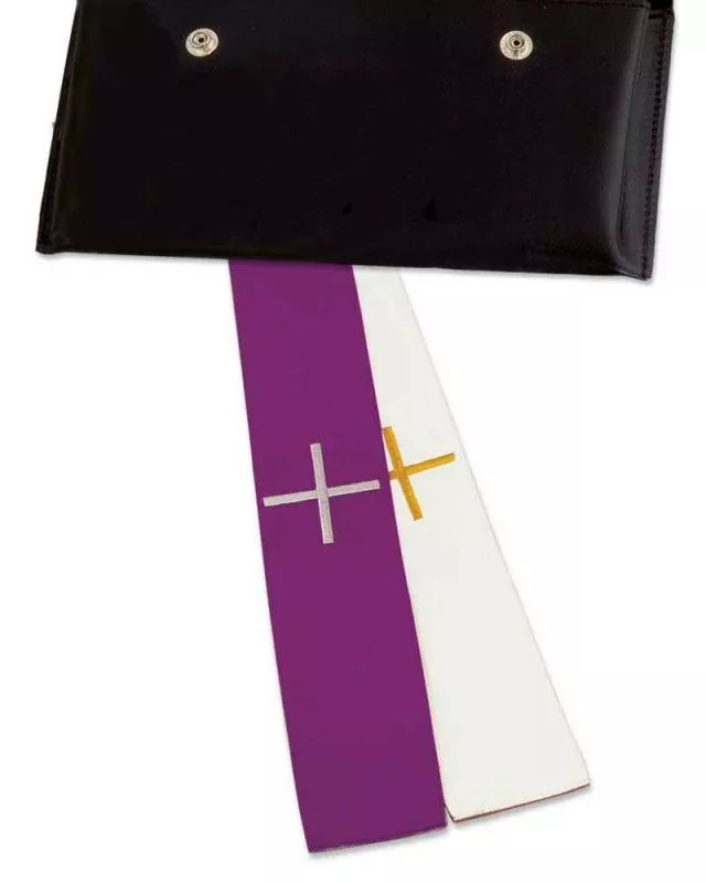 Versehstola mit Kreuz weiß/violett, 7 cm breit