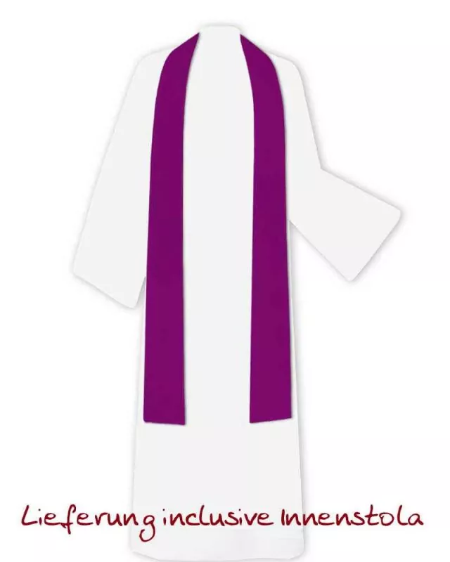 Rauchmantel violett mit Stola Kreuzstab gestickt