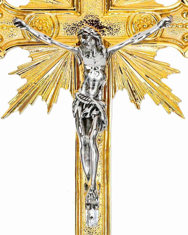 Vortragekreuz 60 x 39 cm vergoldet, mit Stange