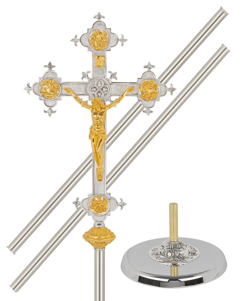 Vortragekreuz vernickelt 54 x 35 cm, 4- Evangelisten