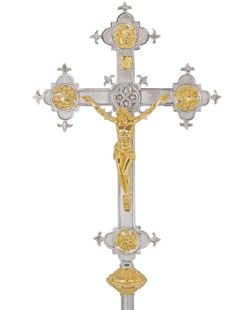 Vortragekreuz vernickelt 54 x 35 cm, 4- Evangelisten