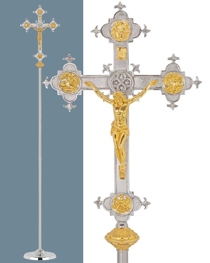 Vortragekreuz vernickelt 54 x 35 cm, 4- Evangelisten