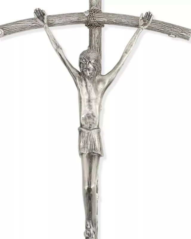 Vortragekreuz 65 x 35 cm versilbert Papstkreuz mit Stange