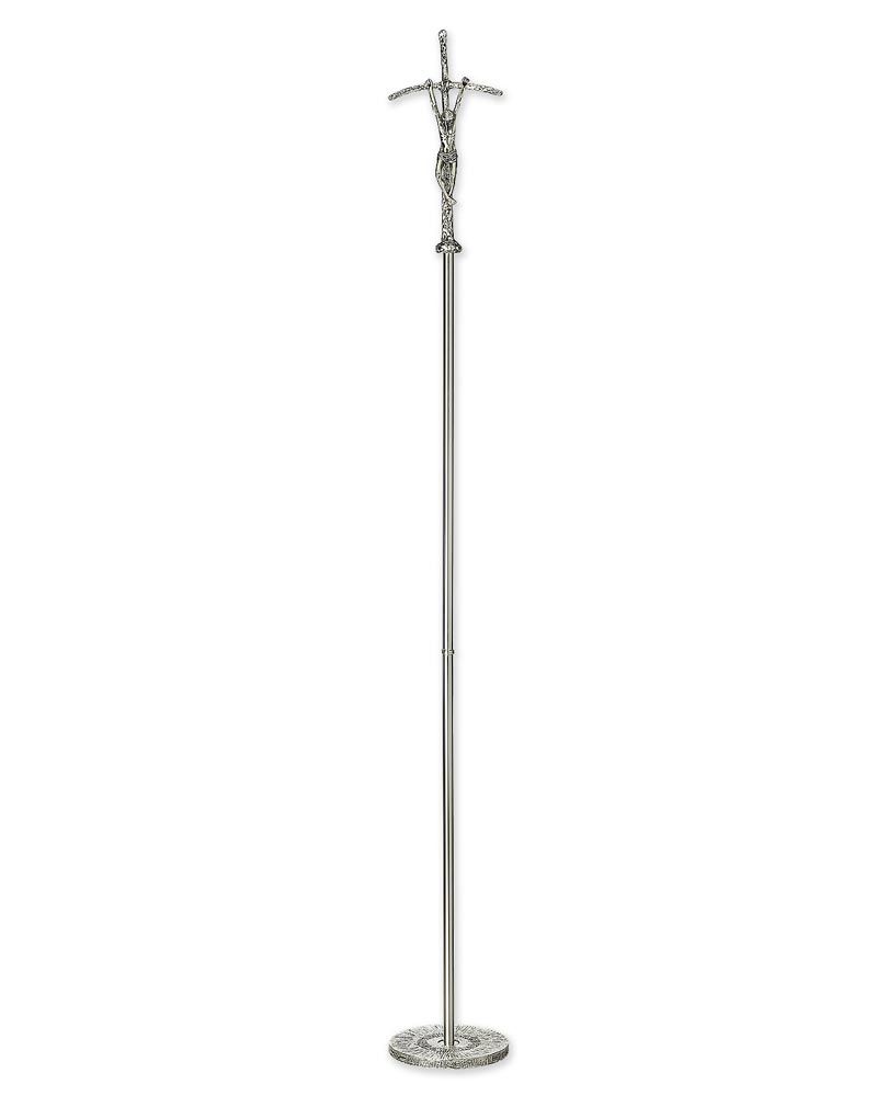 Vortragekreuz 22 x 44 cm mit Stange "Papstkreuz" versilbert