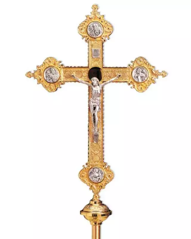 Vortragekreuz 65 x 42 cm vergoldet, mit Stange