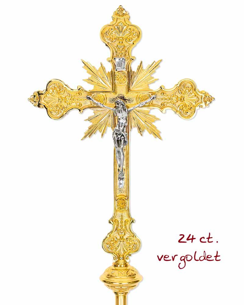 Vortragekreuz 60 x 39 cm vergoldet, mit Stange