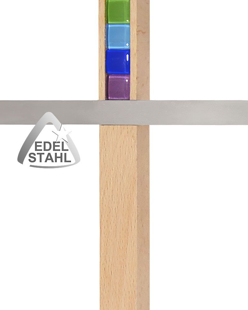 Holzkreuz Buche mit Edelstahl und Glassteine