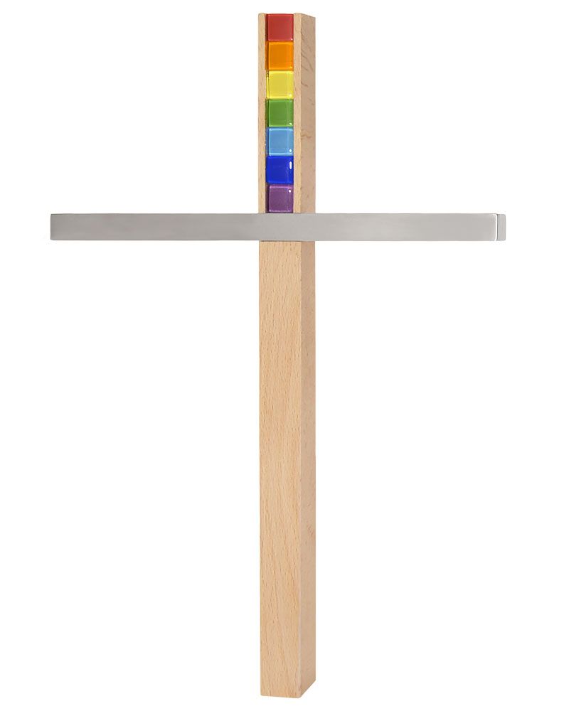 Holzkreuz Buche mit Edelstahl und Glassteine