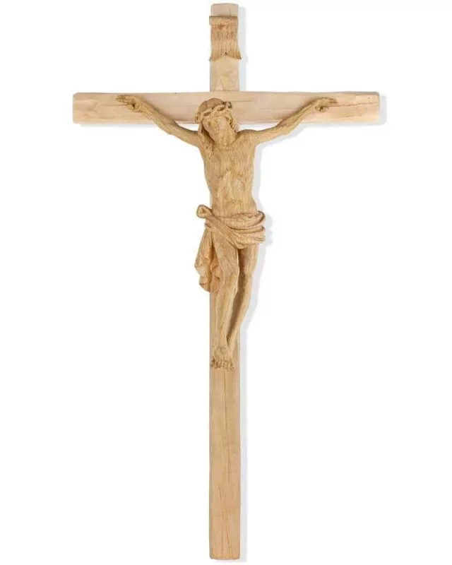 Wandkreuz Eichenholz natur 70 cm hoch Christus 32 cm