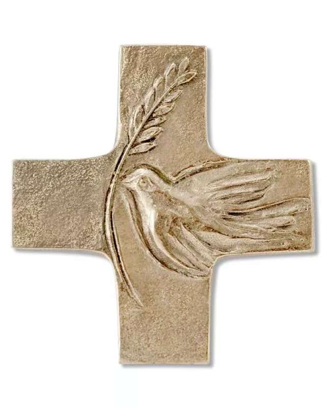 Kreuz Friedenstsaube Silberbronze 83 x 86 mm