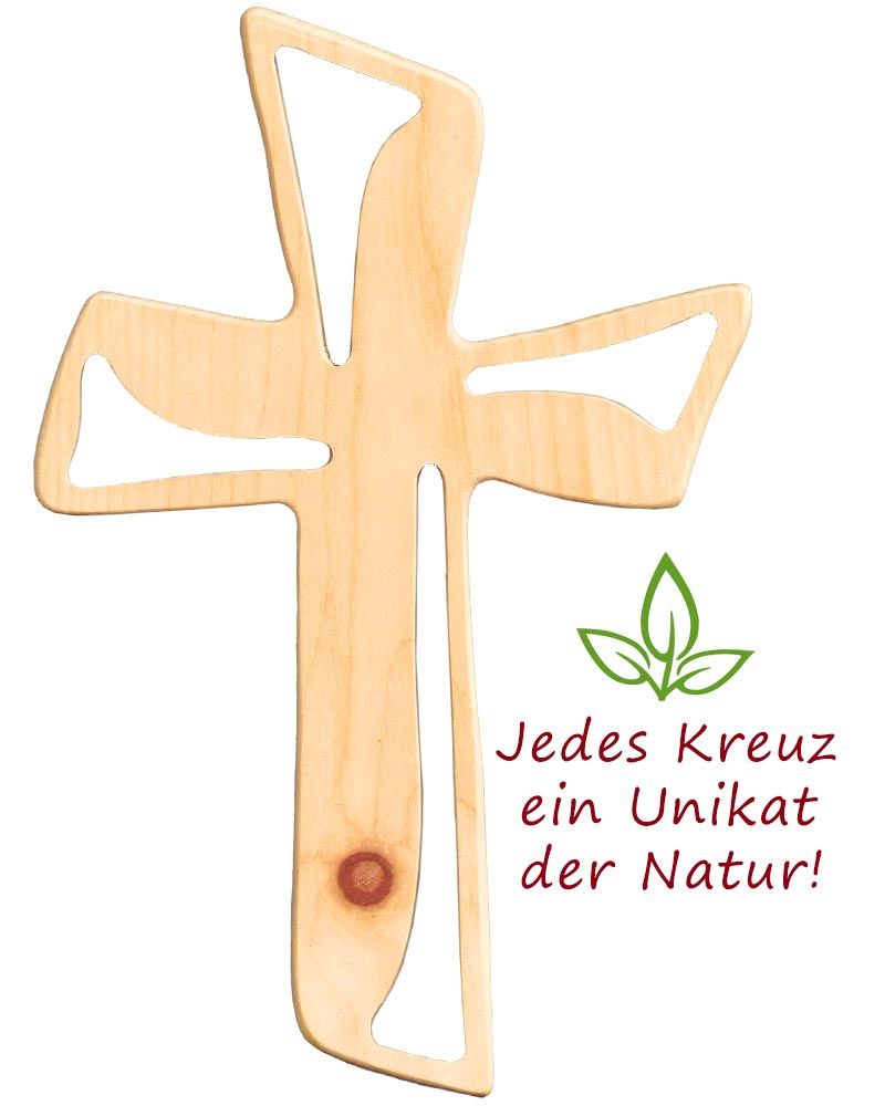Wandkreuz aus Zirben-Holz durchbrochen 13,5 x 21 cm