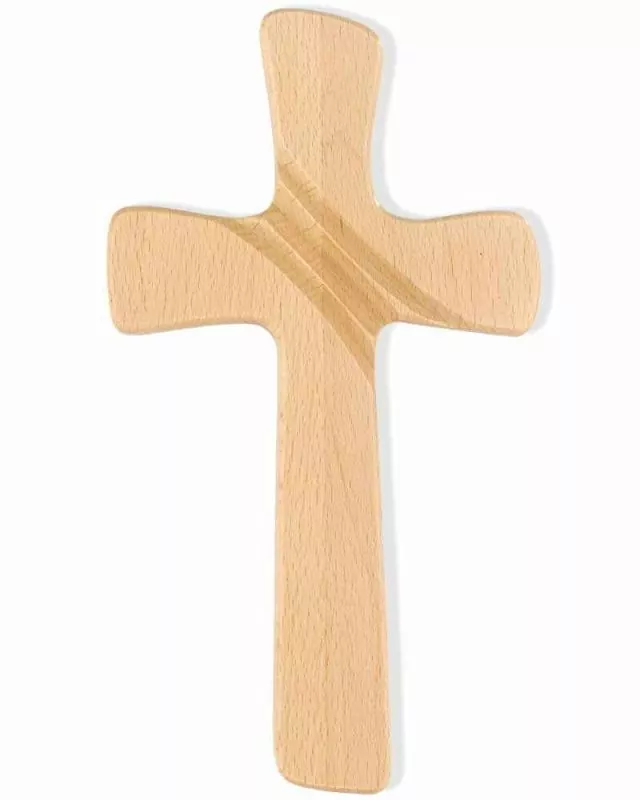 Wandkreuz 14 x 25 cm aus solidem Buchenholz, modern