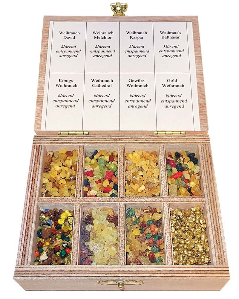 Weihrauch 8 Sorten im Holzkasten 11,5 x 9,5 cm