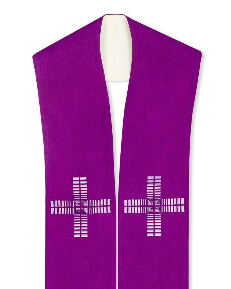 Doppelstola weiß & violett Kreuz modern, 140 cm