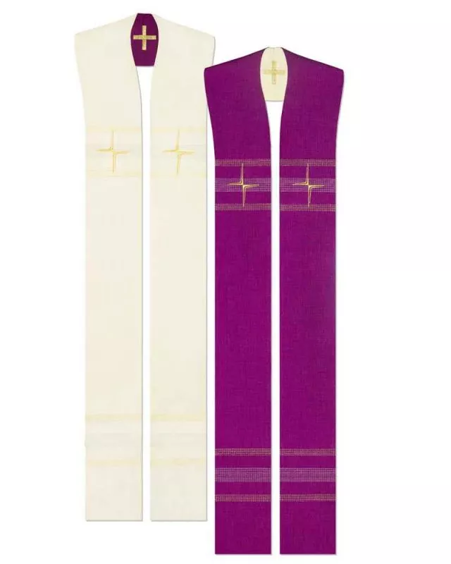 Wendestola violett & weiss 140 cm Kreuze goldgestickt