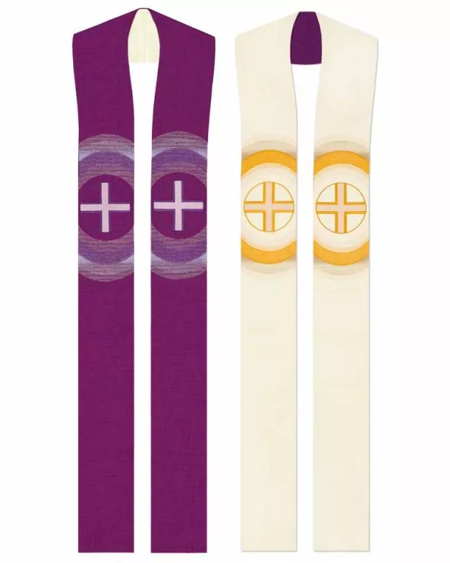 Doppelstola für Priester violett / weiß Kreuze gestickt