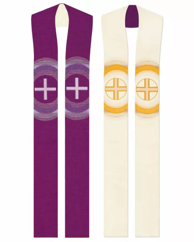 Wendestola Priester 135 cm violett/weiß Kreuze gestickt