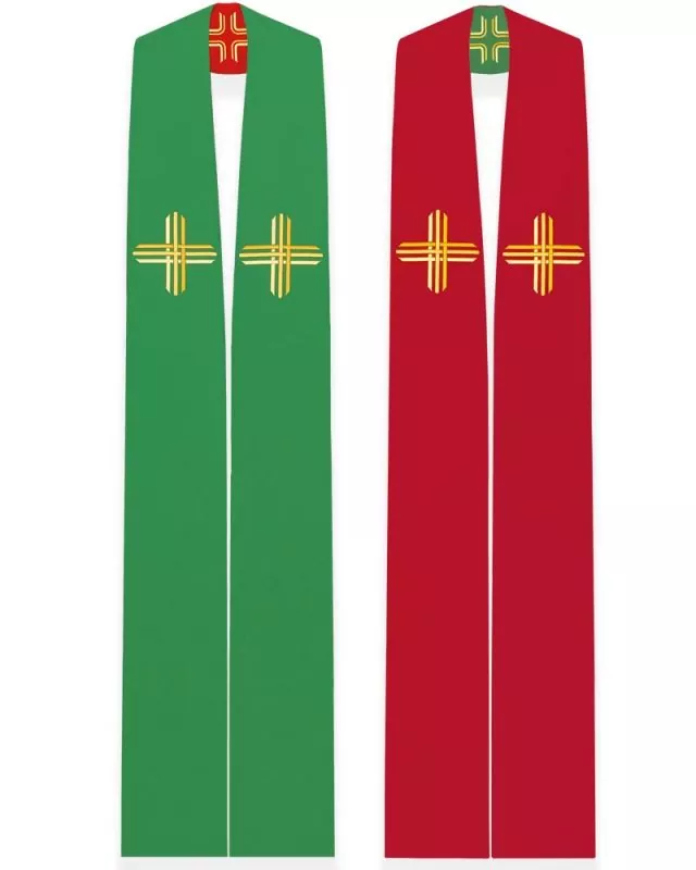 Doppelstola rot/grün mit Kreuz 125 cm, 100% PE