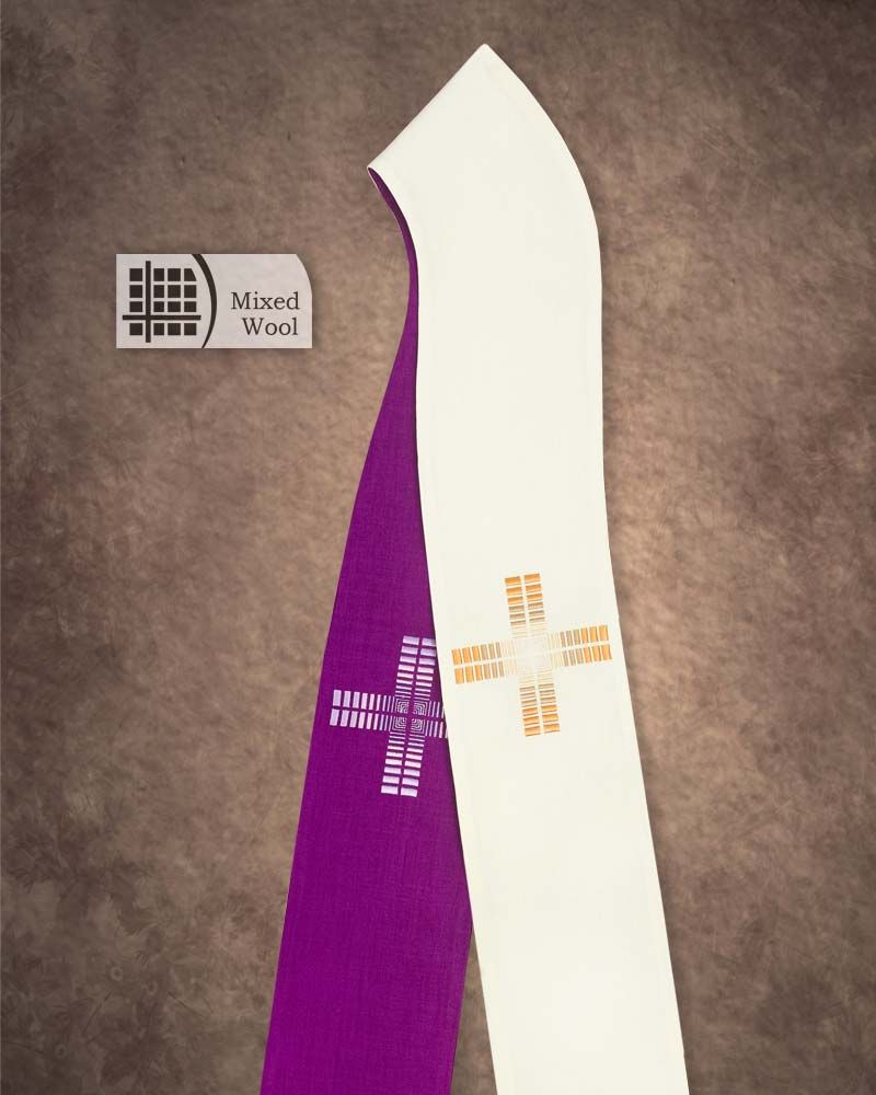 Doppelstola weiß & violett Kreuz modern, 140 cm