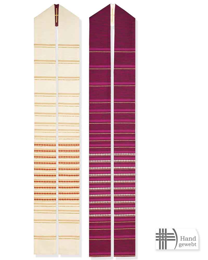 Wendestola weiß & violett Handwebe gestreift 160cm
