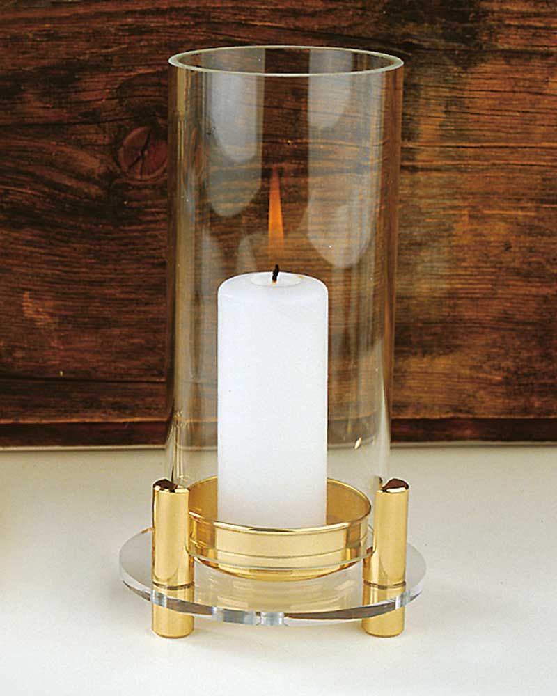 Windlicht aus Messing poliert mit Glaszylinder 20 cm