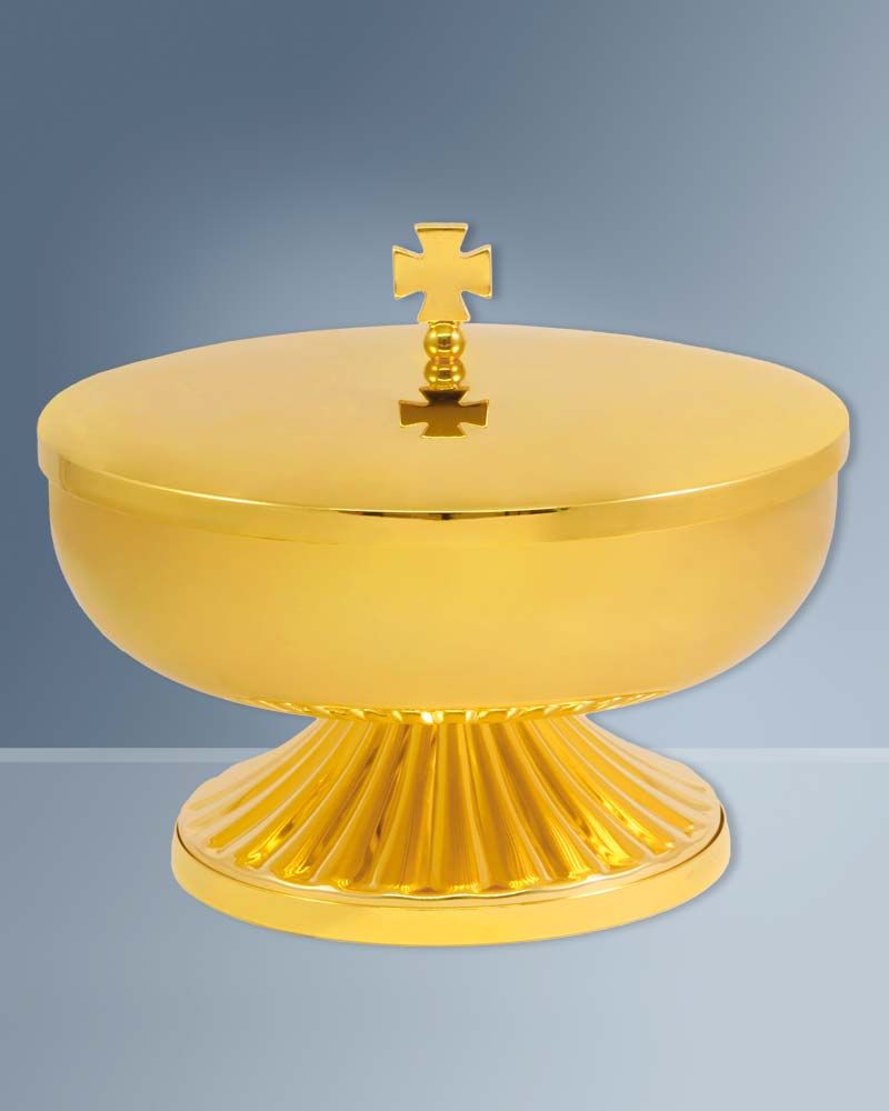 Ziborium vergoldet 14  cm Ø Deckel mit Abschlusskreuz