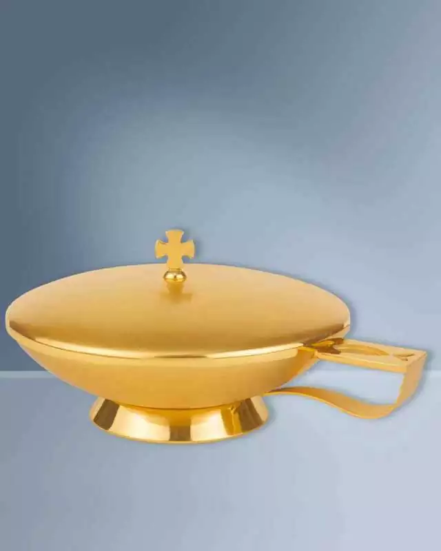 Ziborium mit Griff und Kreuz, 14 cm Ø, vergoldet