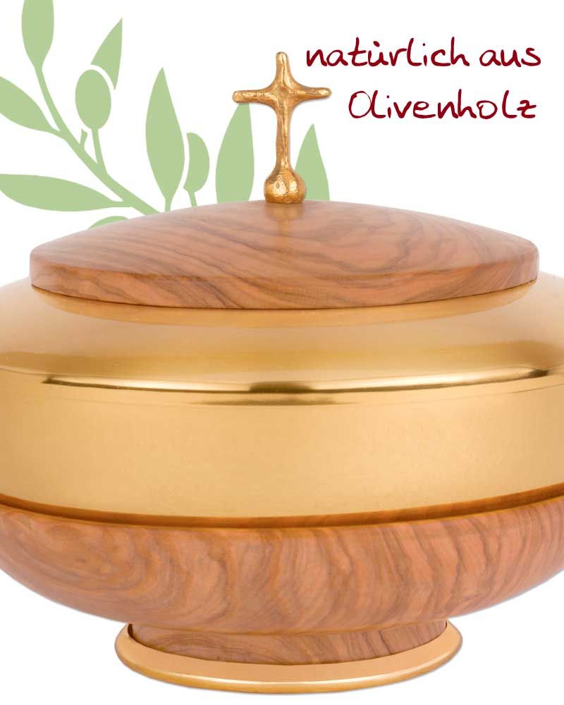 Ziborium  aus Olivenholz innen vergoldet 16 cm Ø