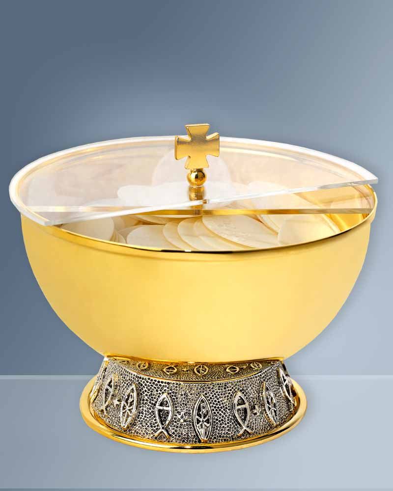 Ziborium vergoldet 14  cm Ø mit Plexideckel 10 cm hoch