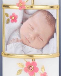 Taufkerze mit Foto rosa für Mädchen 265 x 60 mm