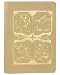 Evangeliareinband Leder beige mit Goldprägung