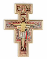 Franziskuskreuz aus Holz 18,5 x 25 cm mit Golddruck