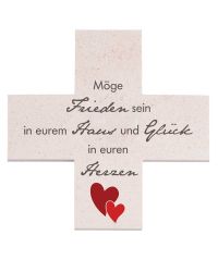 Haussegen 15 x 15 cm, Steinkreuz, Möge Frieden...