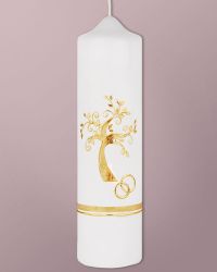 Hochzeitskerze Lebensbaum mit Ringsymbol 265 x 80 mm