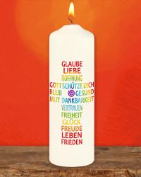 Kerze Hoffnung 165x50 mm Segenskreuz Regenbogen