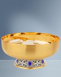 Hostienschale 7 cm hoch, vergoldet Nodus mit blauen Steinen