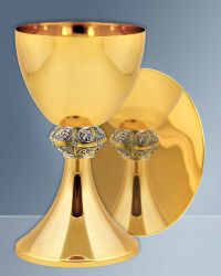 Kelch vergoldet Messing 20 cm mit Patene 14 cm Ø