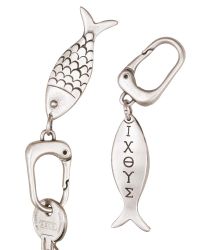 Schlüsselanhänger altsilber Fisch 6 cm ICHTHYS