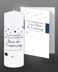 Trauerkerze "Sterne der Erinnerung" 8 x 20 cm m. Karte