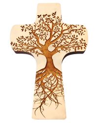 Wandkreuz aus Zirbenholz "Lebensbaum" 13,5 x 21 cm