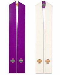 Doppelstola weiß & violett 140 cm mit gesticktem Kreuz
